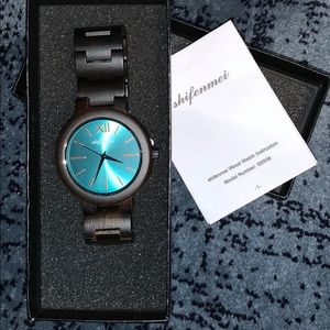 Wooden watch with a blue face unisex new as is